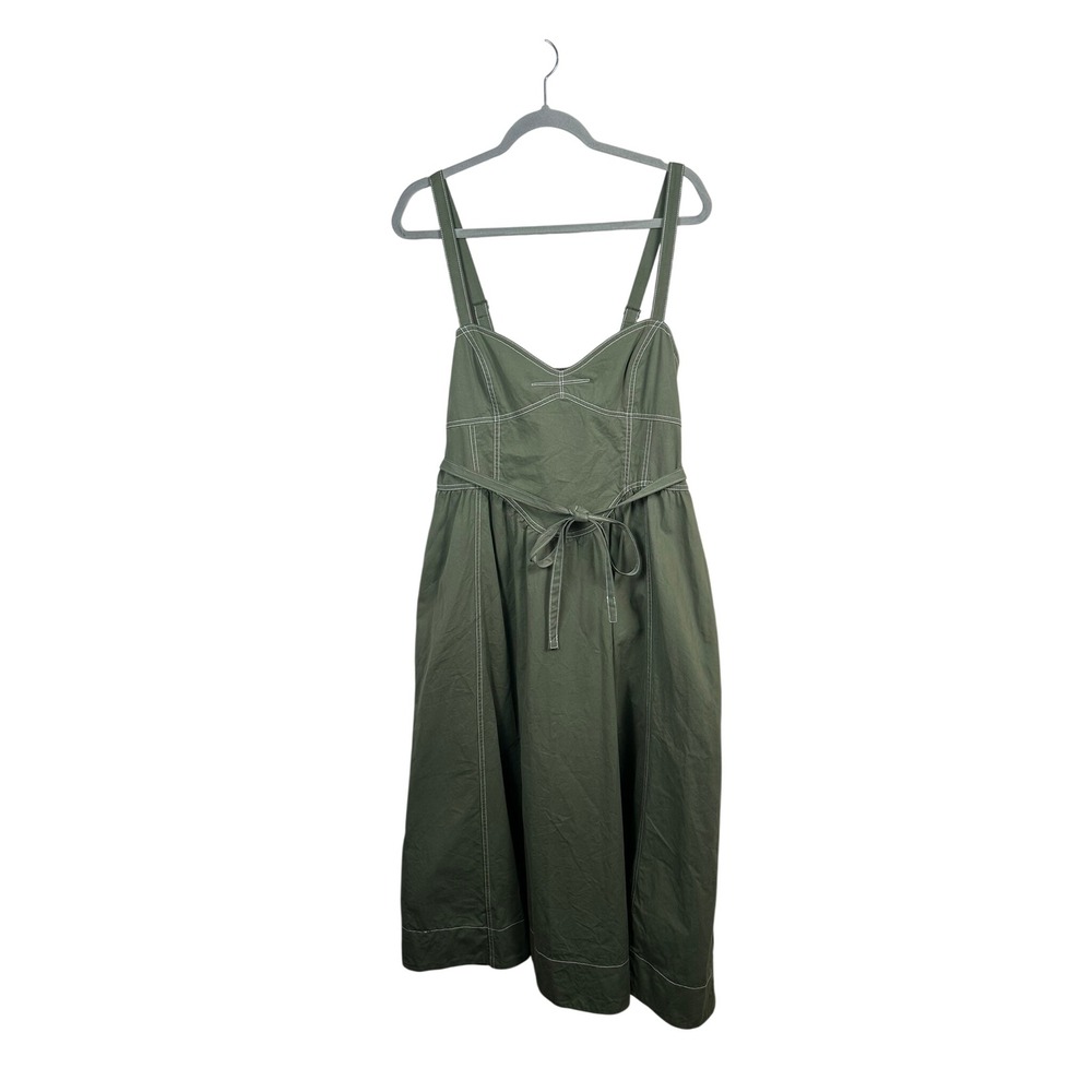 Mare Mare Midi Dress Womens XL Olive Green Excellent Contrast Stitch Pockets